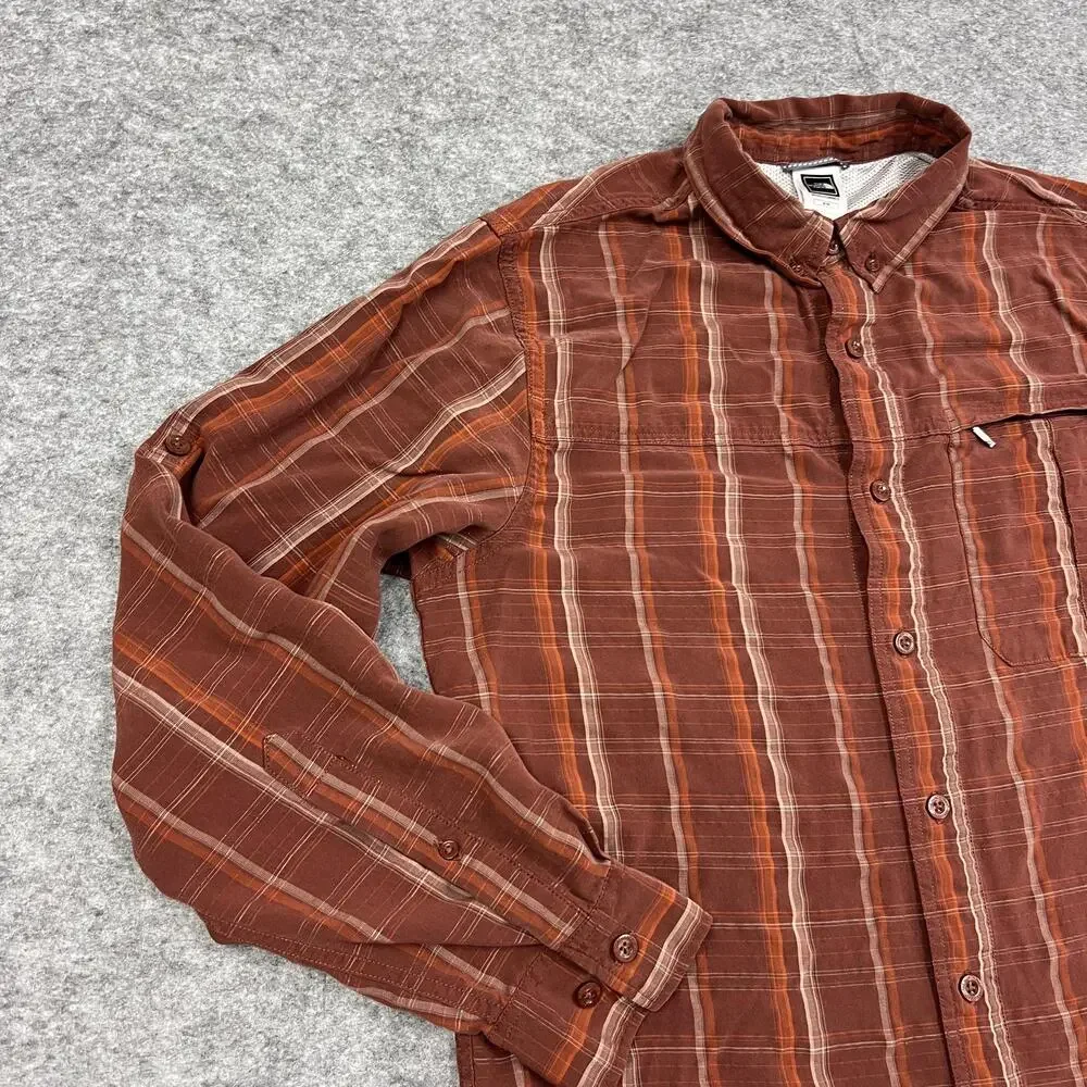 The North Face Shirt Mens M Red Brown Plaid Button Up Casual Pocket Outdoors